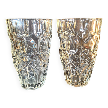 Pair of vintage 70s sculpted glass vases