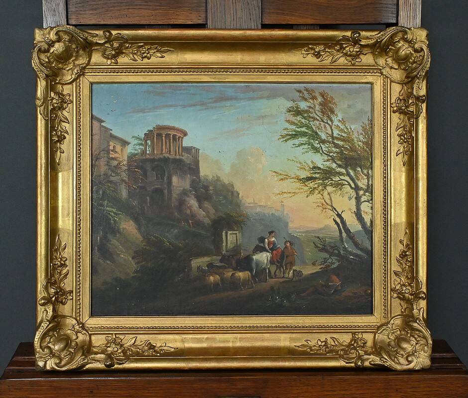 Painting “The Temple of Tivoli”, Italy – Late 19th century