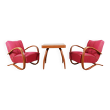 Chaises longues en bois courbé avec table basse par Jindřich Halabala, années 1930, lot de 3