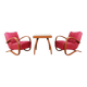 Bentwood lounge chairs with coffee table by Jindřich Halabala, 1930s, set of 3