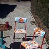 Schoolboy chair lined with colorful fabric
