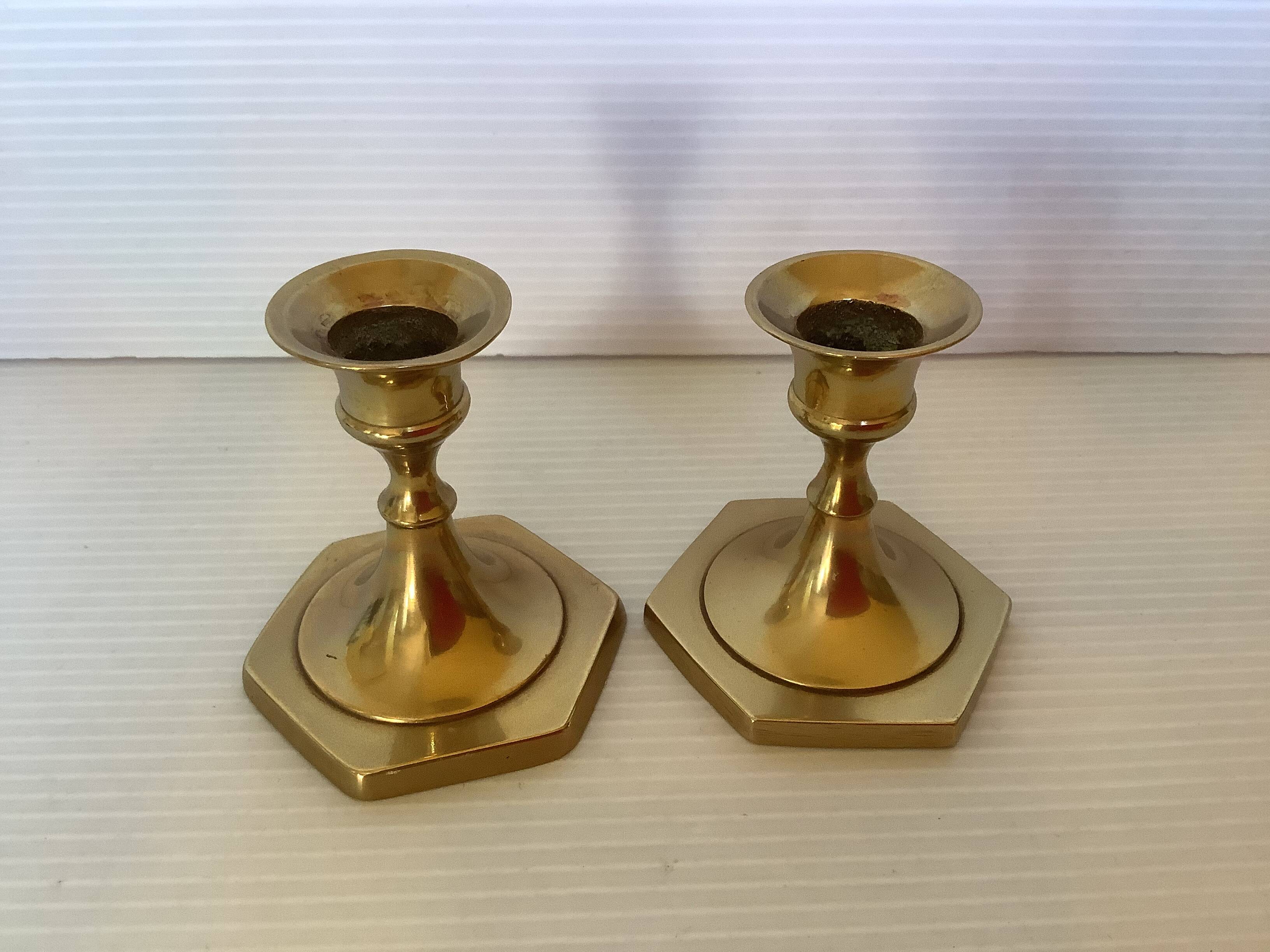 Pair of mini brass candlesticks