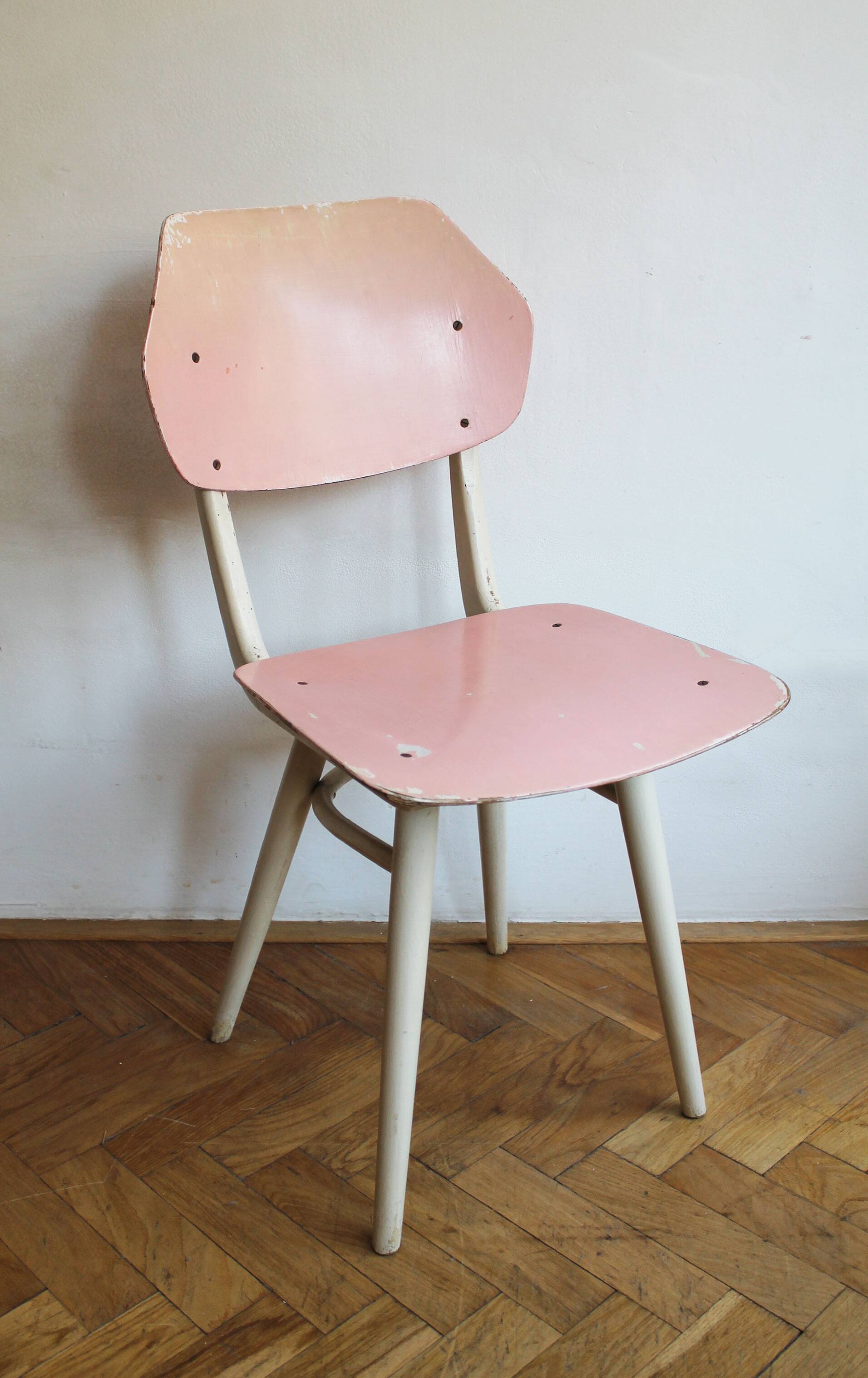Set of 6 vintage TON chairs in painted wood, Czechoslovakia, 1964