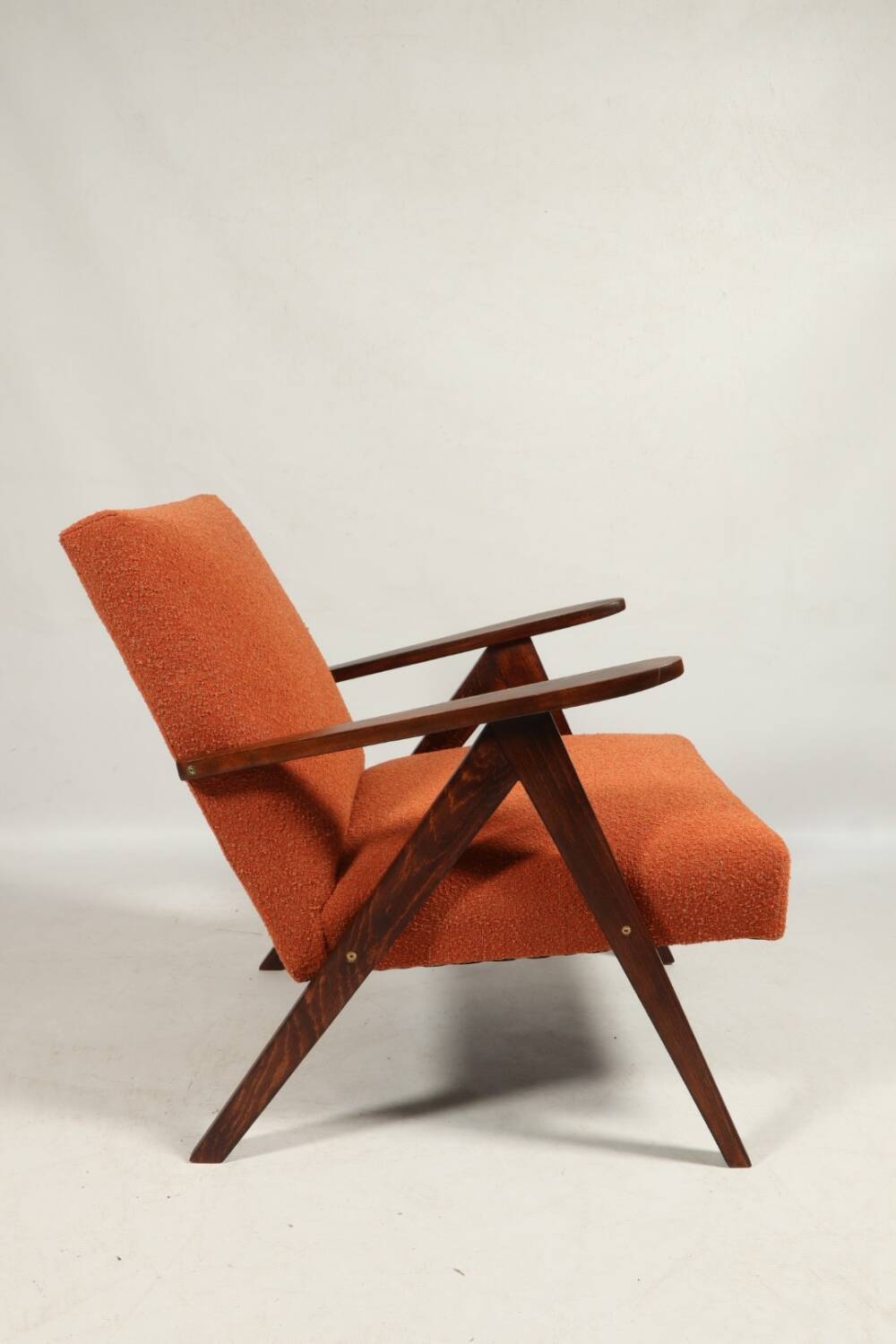 Fauteuil vintage orange bouclé scandinave design 1970