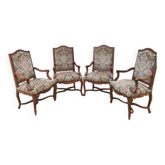 Suite 4 vintage upholstered armchairs