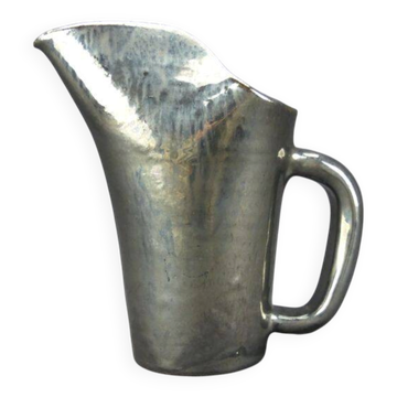 Old Biot, modernist pitcher in iridescent black ceramic.