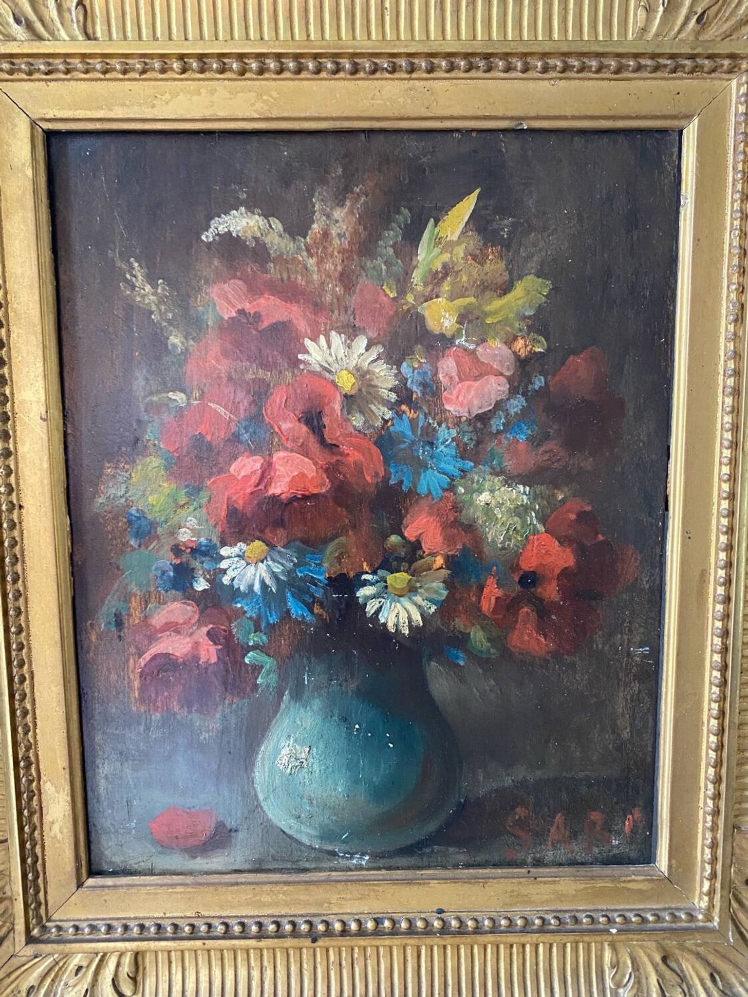 Bouquet of flowers from the 19th century signed