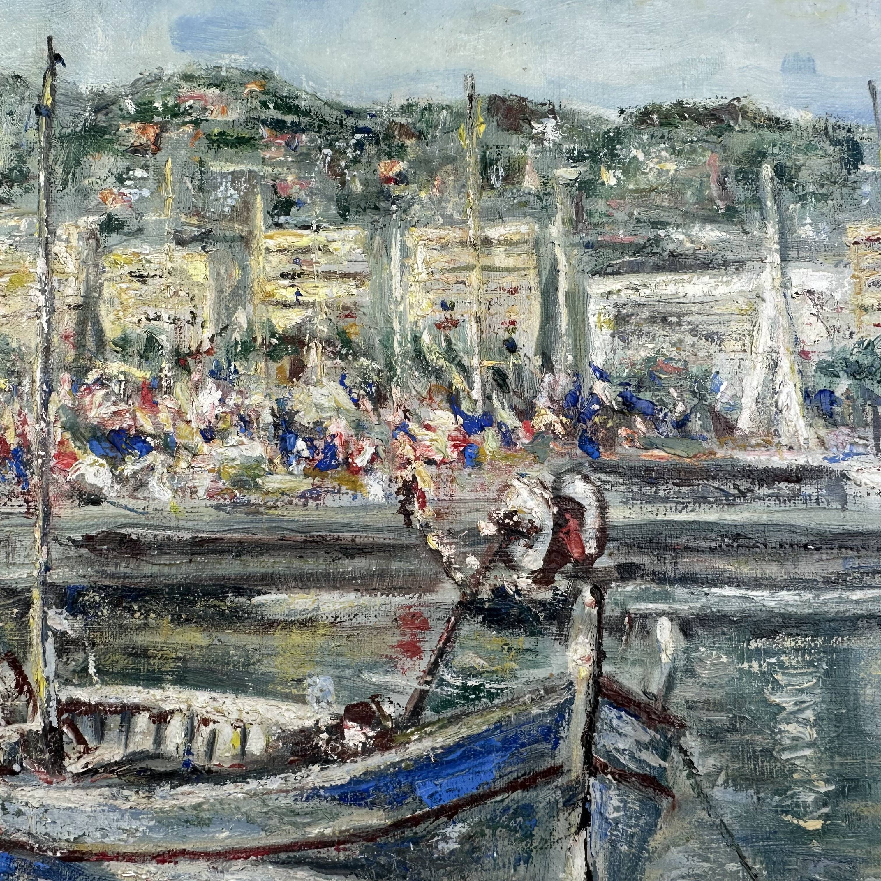 Oil on canvas "The port of Cannes"