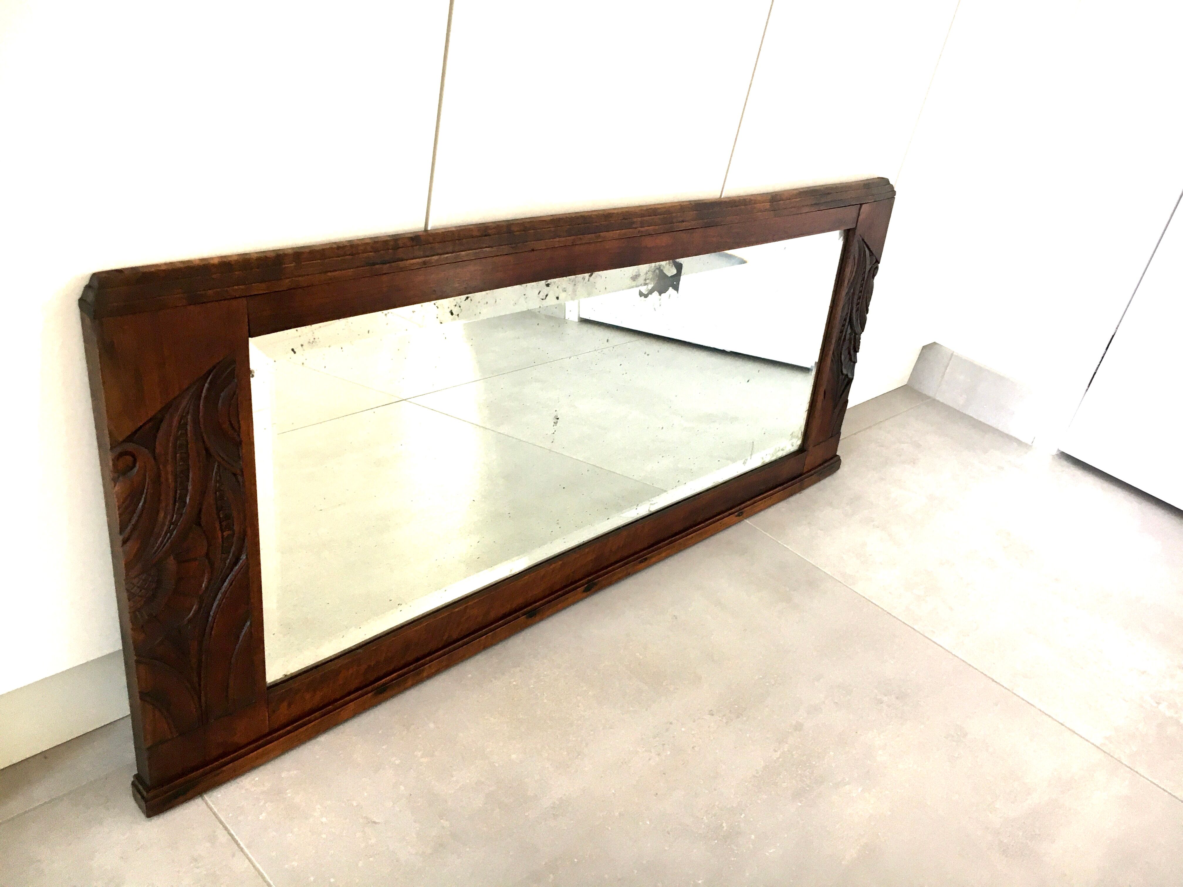 Large vintage mirror 40s oak frame 103x42cm