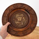 Vintage Handcarved Wooden Plate, Floral Folk Art, Wall Hanging, 1960s Decor