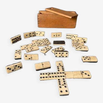 Ancien jeu de dominos anciens complet, en bois d'ébène et os, 1900