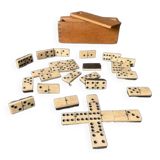 Old complete set of antique dominoes, in ebony wood and bone, 1900