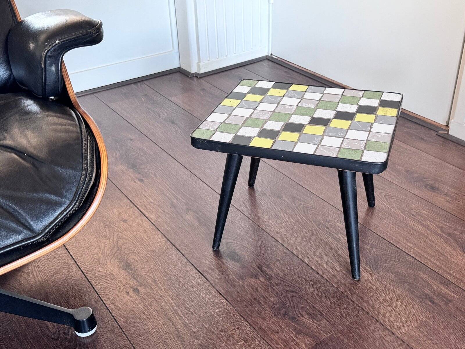 Mid-century wood and ceramic mosaic side table, 1950s