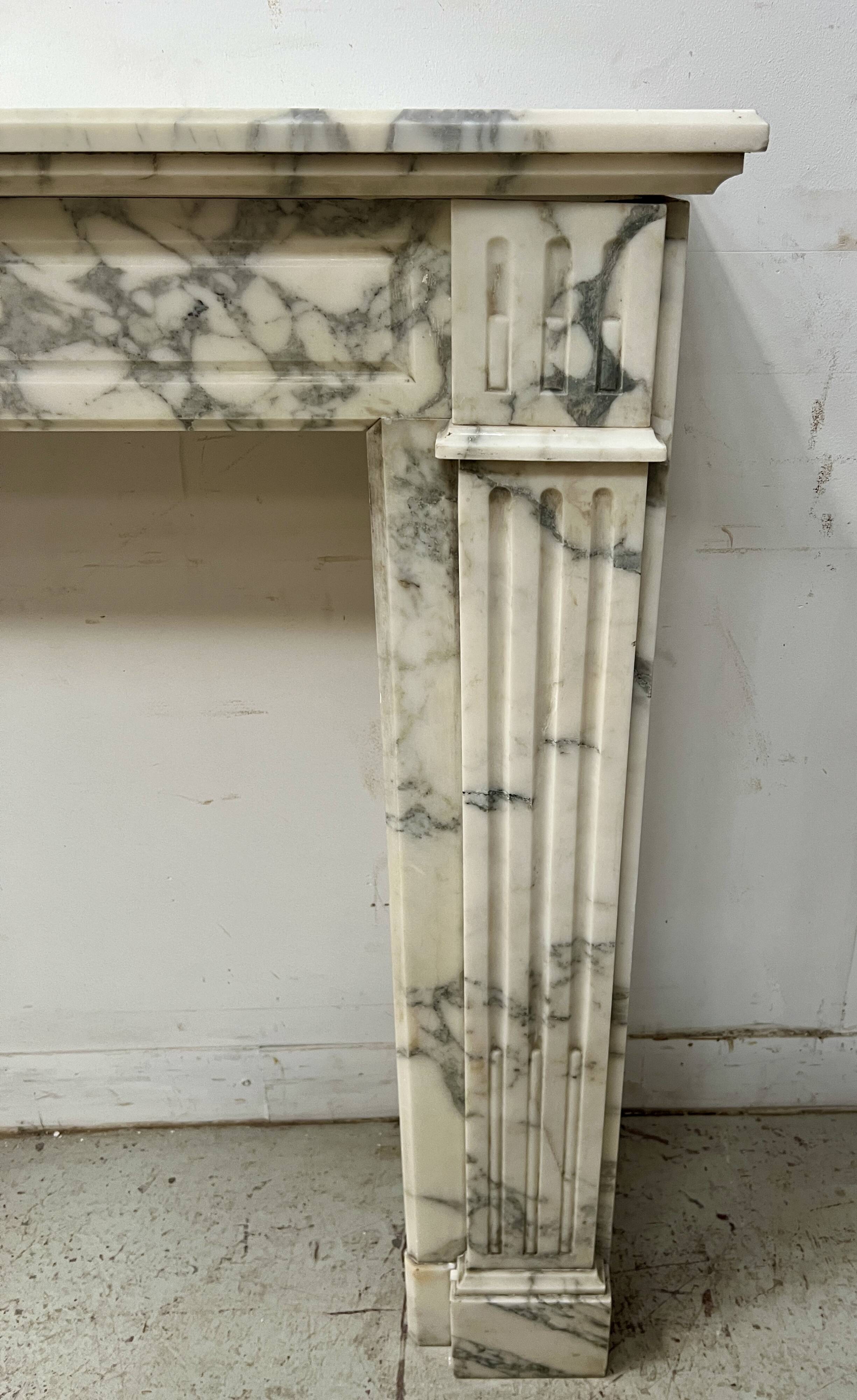 Louis XVI Style White Veined Carrara Marble Fireplace 19th Century