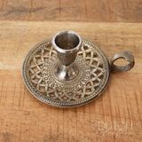 Silver Plated Candlestick Holder, Vintage Chamberstick With Patina, Ornate