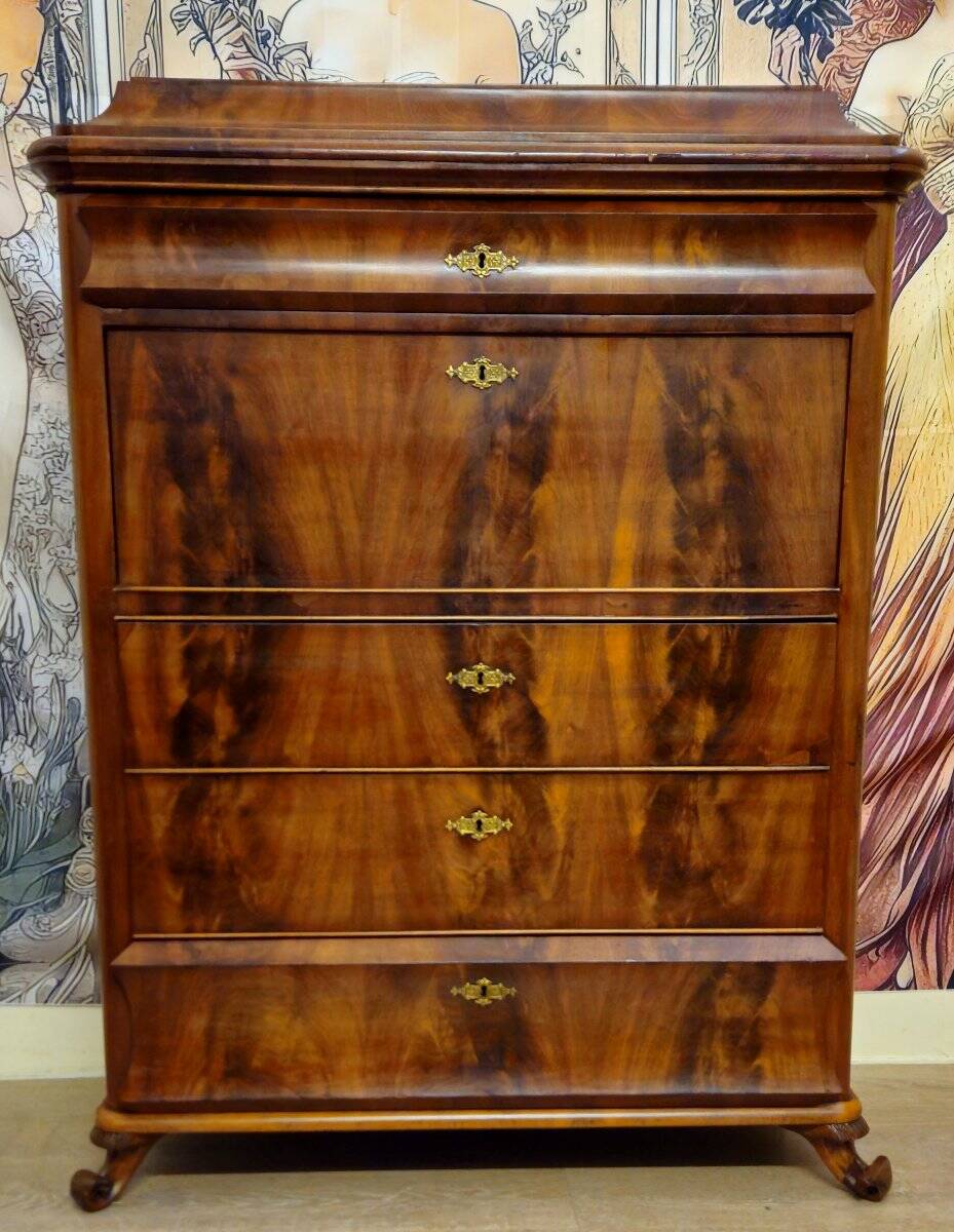 Secrétaire / scriban époque Bieidermeier en acajou flammé – XIXe siècle