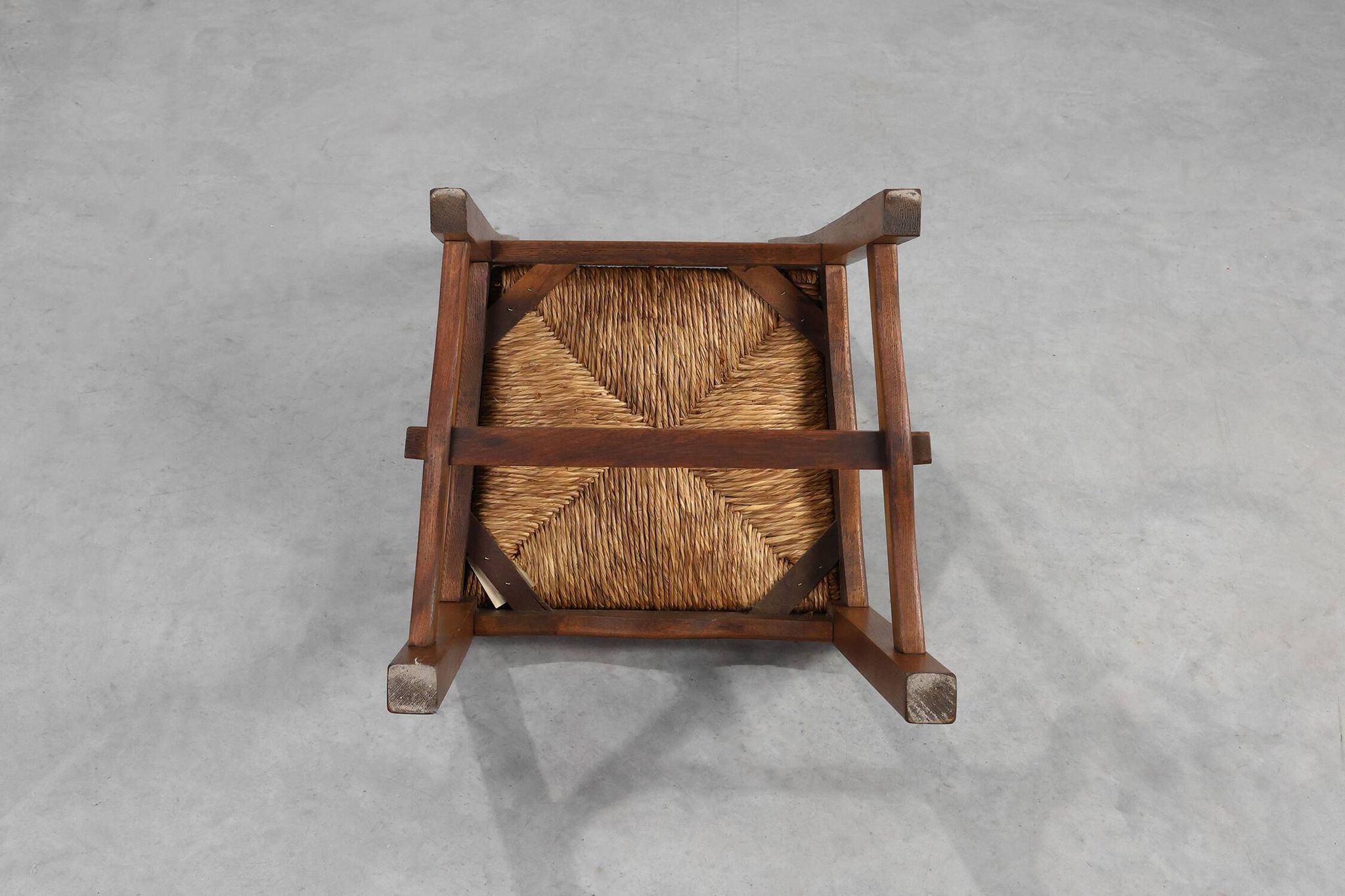Mid-Century Brutalist Oak and Wicker Chair, Belgium, 1960