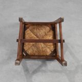 Mid-Century Brutalist Oak and Wicker Chair, Belgium, 1960