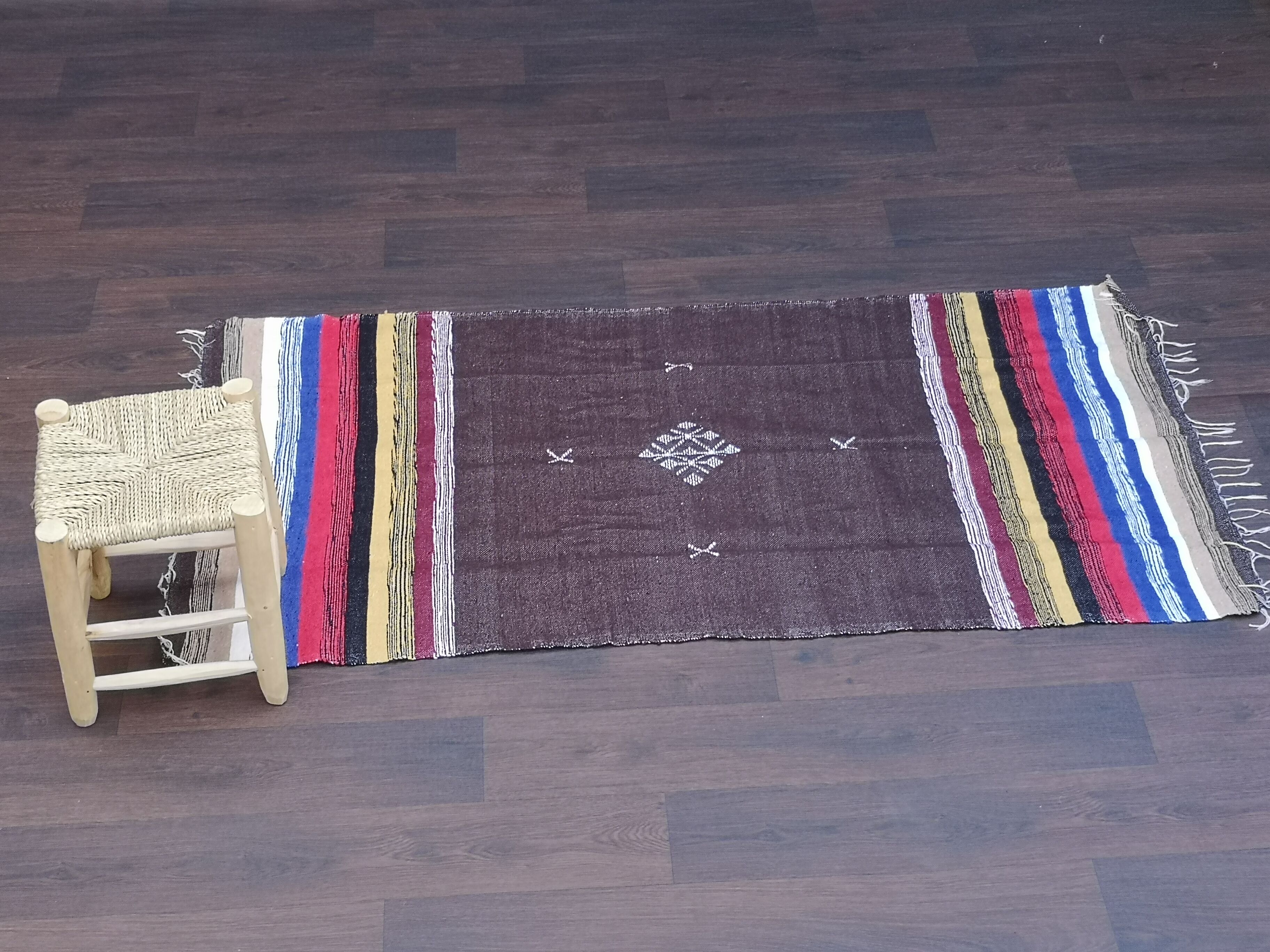 Moroccan Berber rug handmade in brown cotton 90 x 180 cm