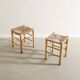 Pair of French Mid Century Wooden Straw Stools, 1960s