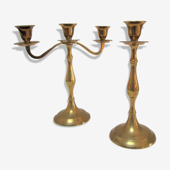 two vintage solid brass candle holders