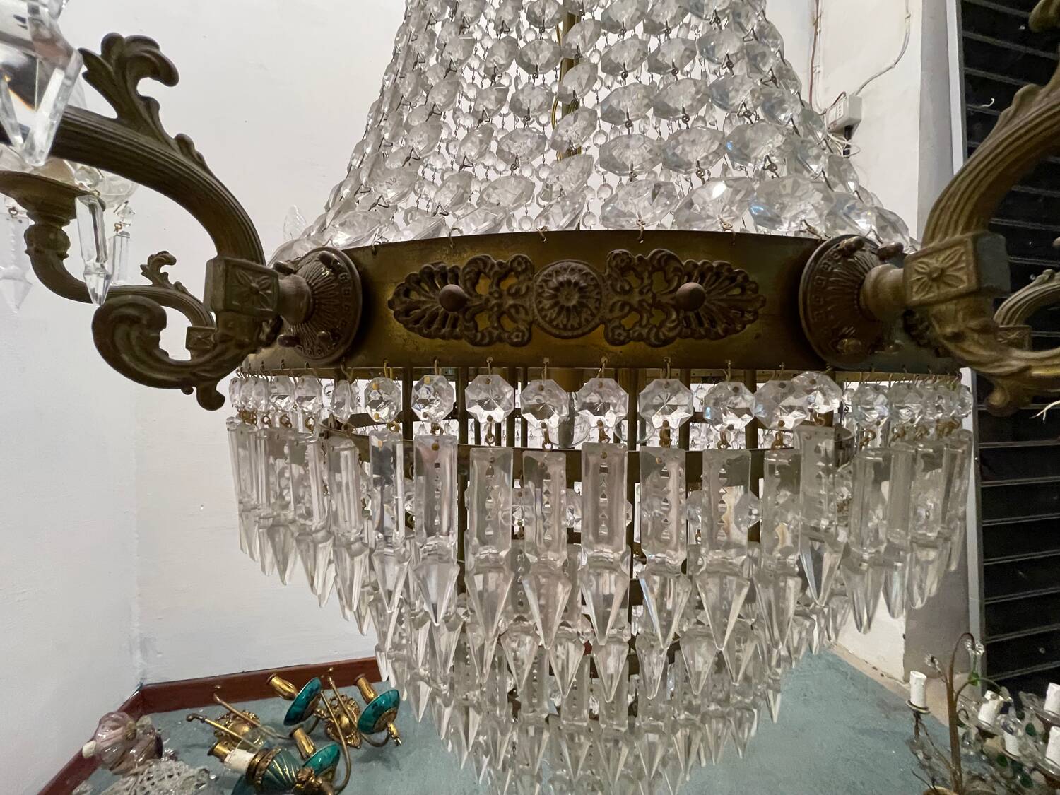 Extra Large Bronze Crystal Chandelier 1950’s
