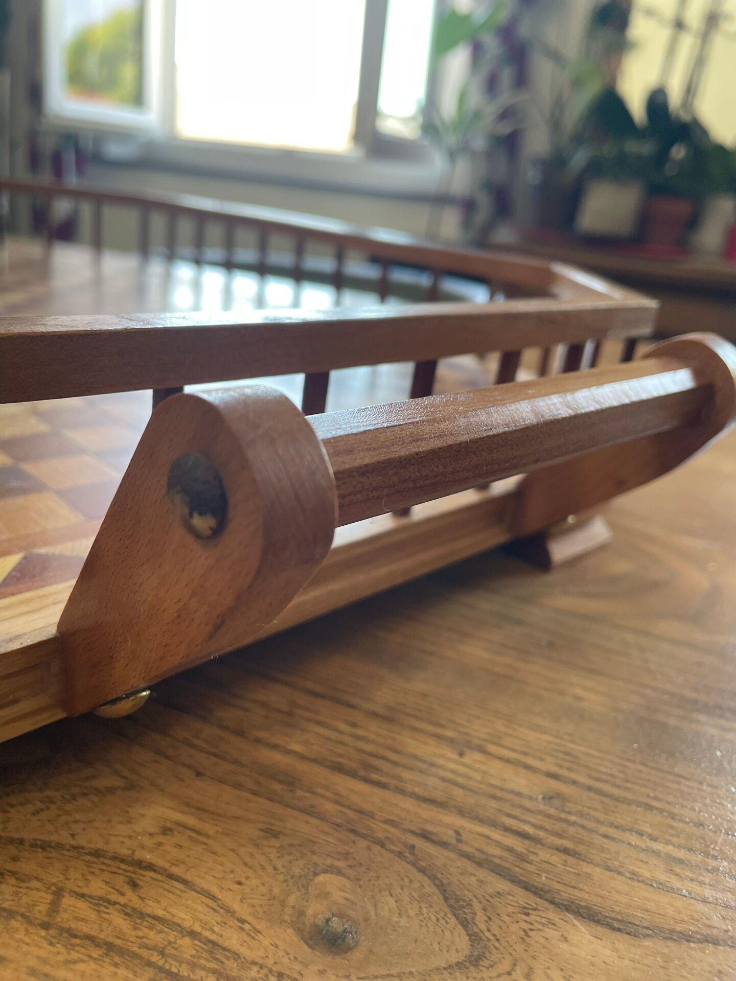 Large service tray in wood marquetry