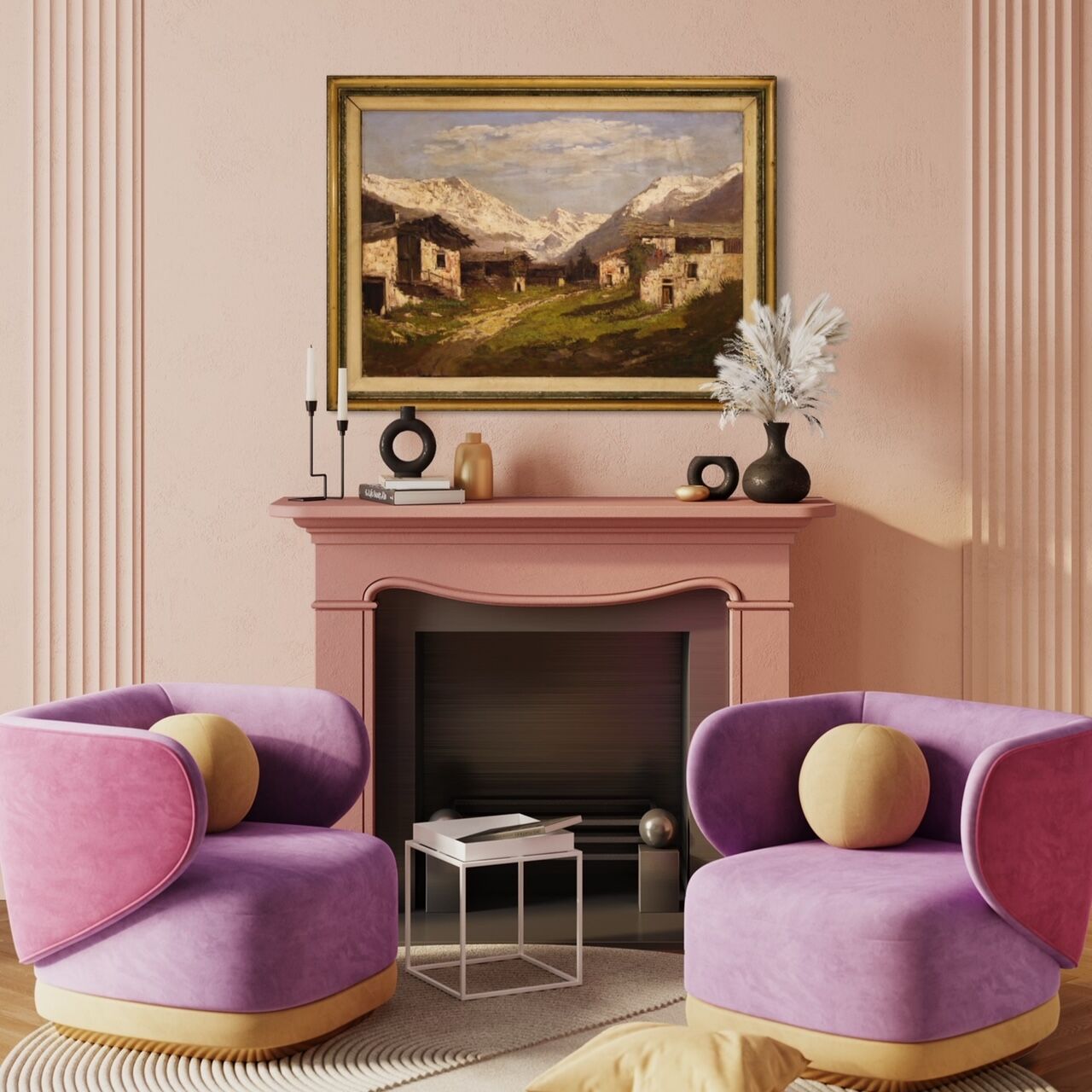 Italian signed mountain landscape painting from 20th century