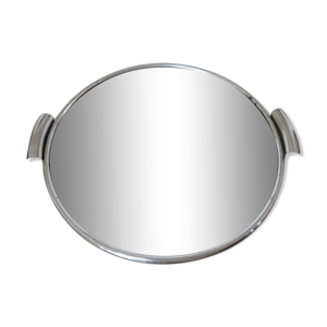 plateau miroir rond art deco en laiton chromé années 40/50