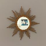 Sun mirror in braided rattan. 1960. 50cm.