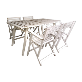 Ensemble salon de jardin, 1 table, 4 fauteuils et 1 desserte