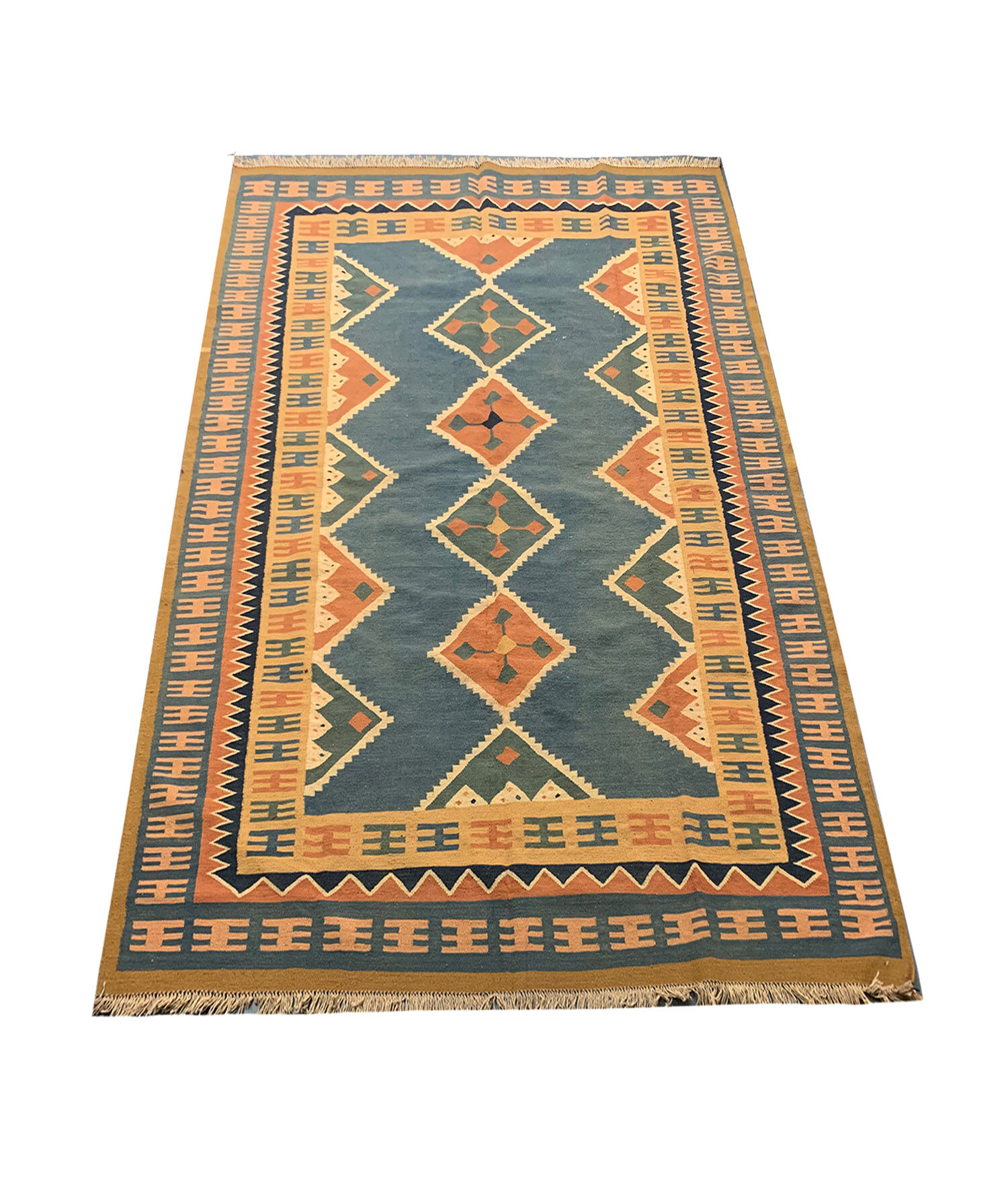 Vintage persian qashqai kilim area rug, hand made oriental flat woven rug- 204x296cm