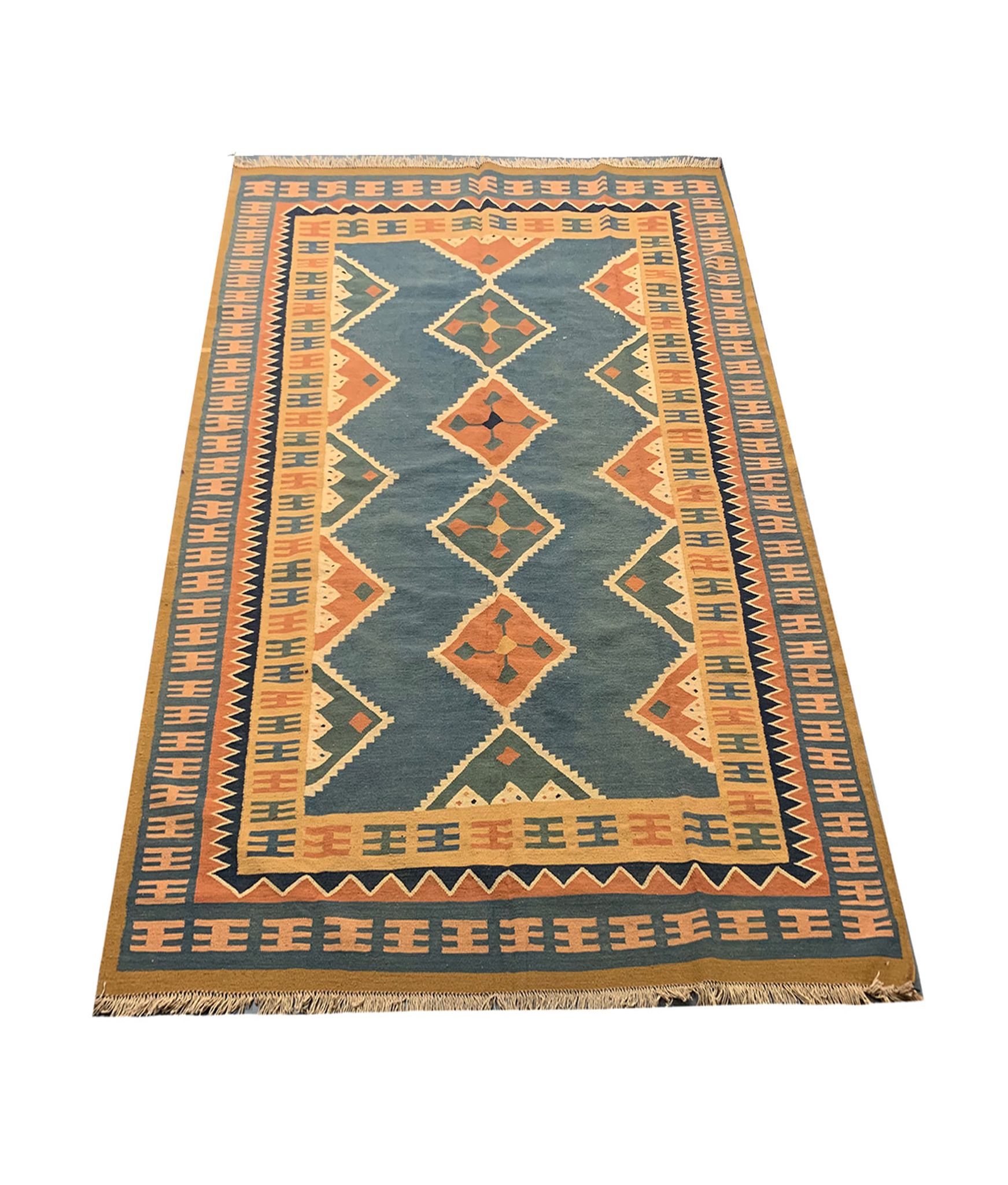 Vintage persian qashqai kilim area rug, hand made oriental flat woven rug- 204x296cm