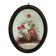 Oval painting of a bouquet of flowers, oil on panel.