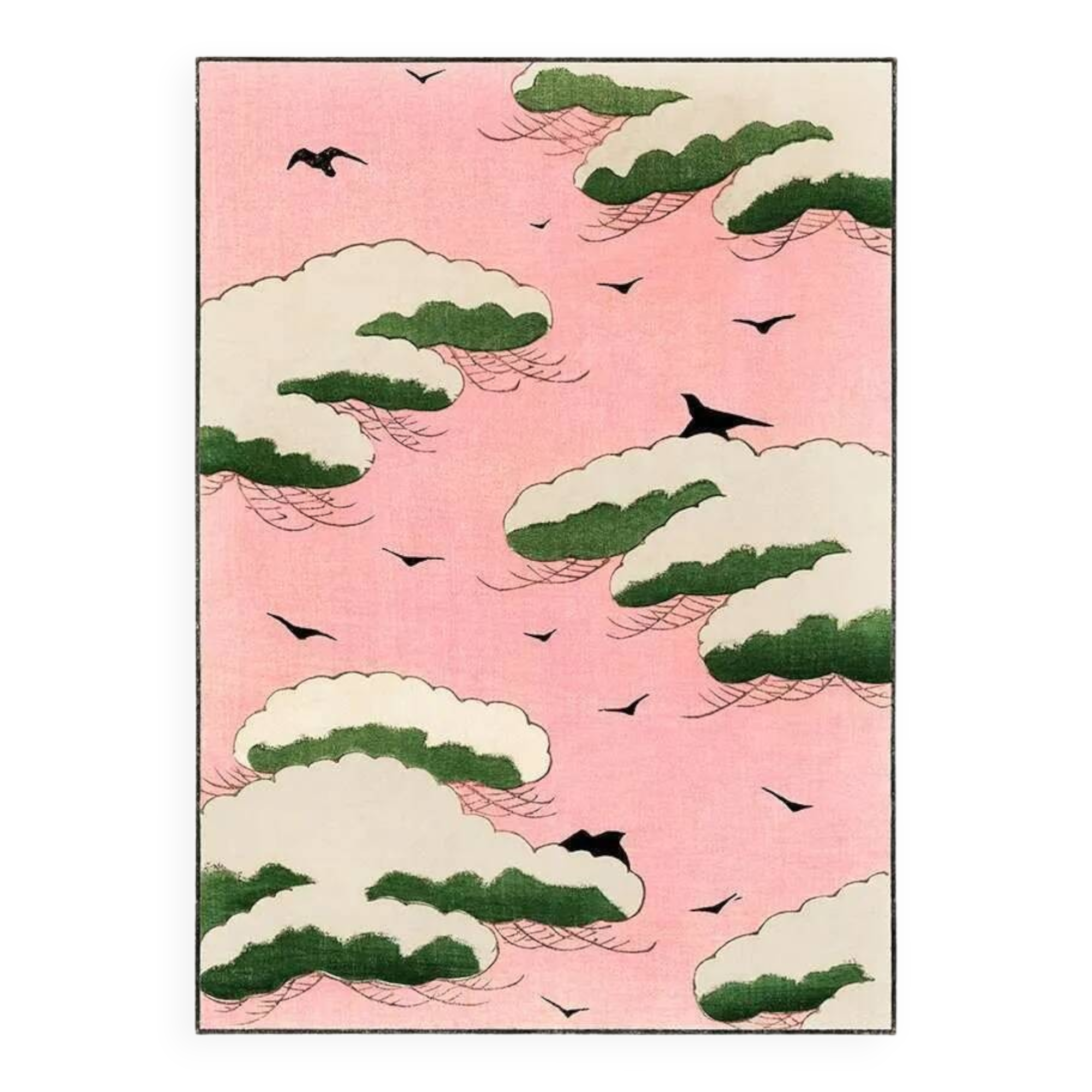 Japanese motif Watanabe Seitei pink clouds and flying birds