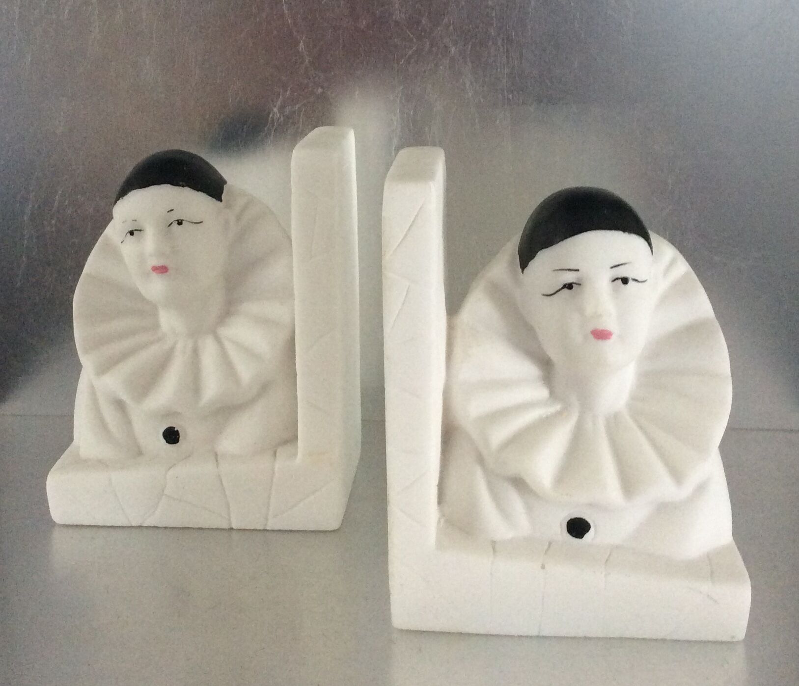 Pair of Pierrot bookends from the 70s-80s