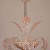 Lustre Art Déco rose Barovier e Toso, verre de Murano, années 1950