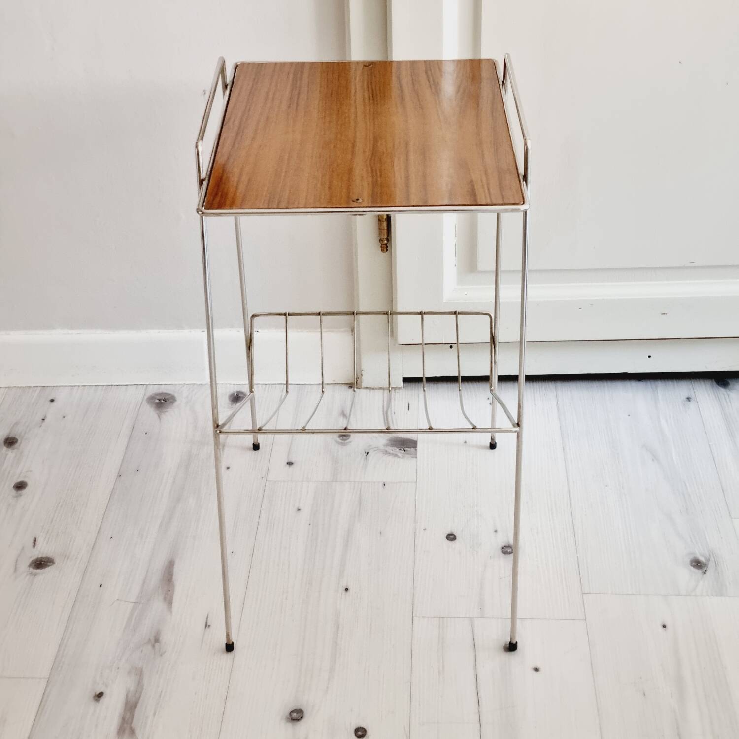 Metal and Formica magazine rack side table