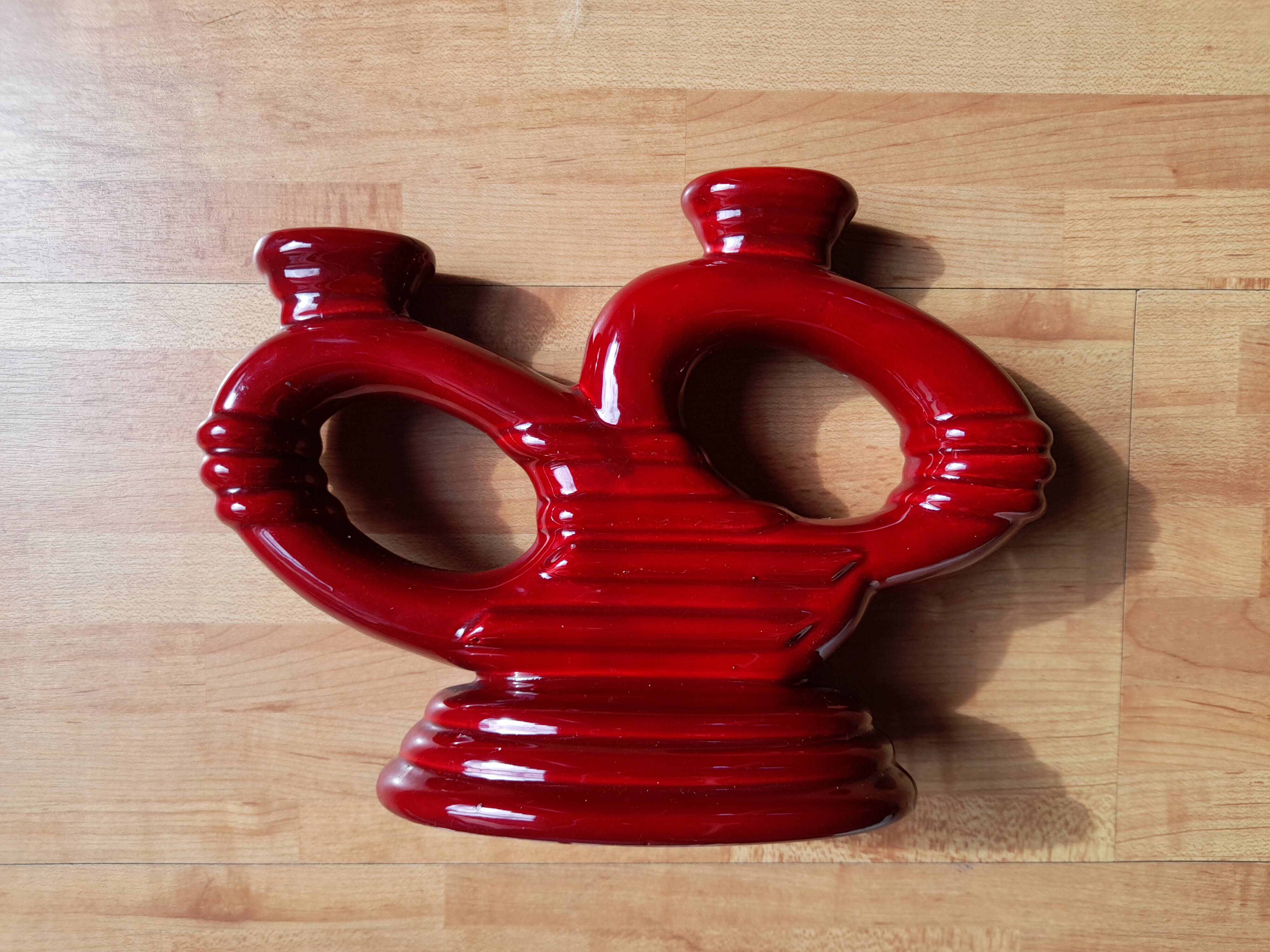 Set of 2 elegant Art Deco ceramic double candle holders