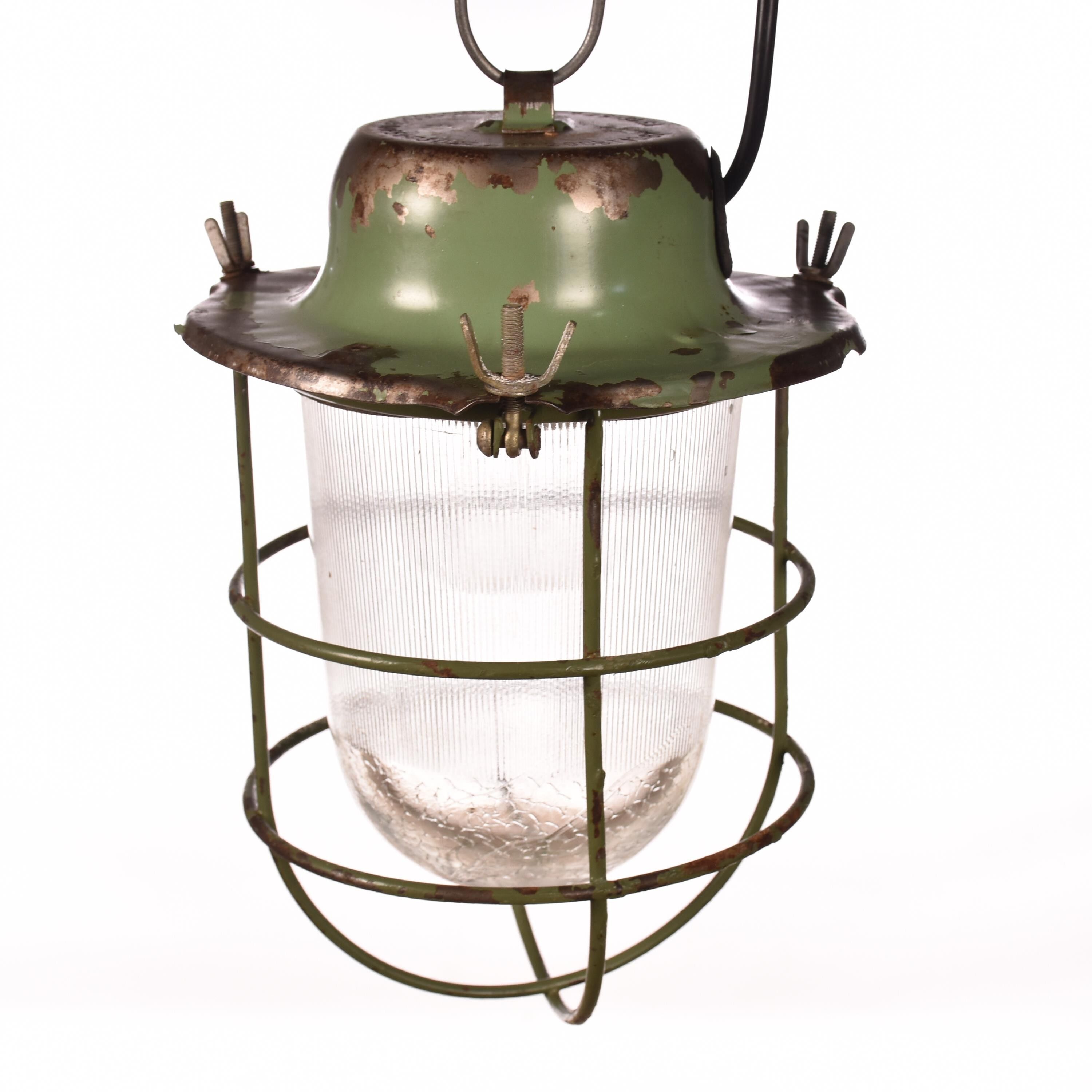 Industrial cage lamp green