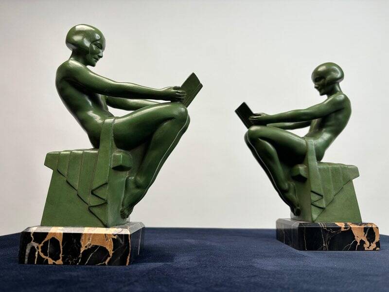 Art Deco Sculptural Bookends by Max Le Verrier, Paris, France, 1925, Set of 2