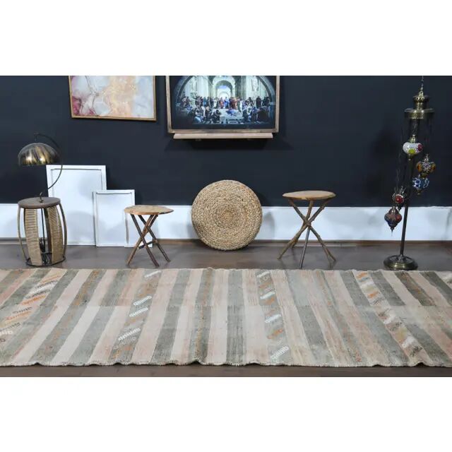 Striped Turkish Vintage Oushak Runner Handmade Wool Runner Rug 131x444