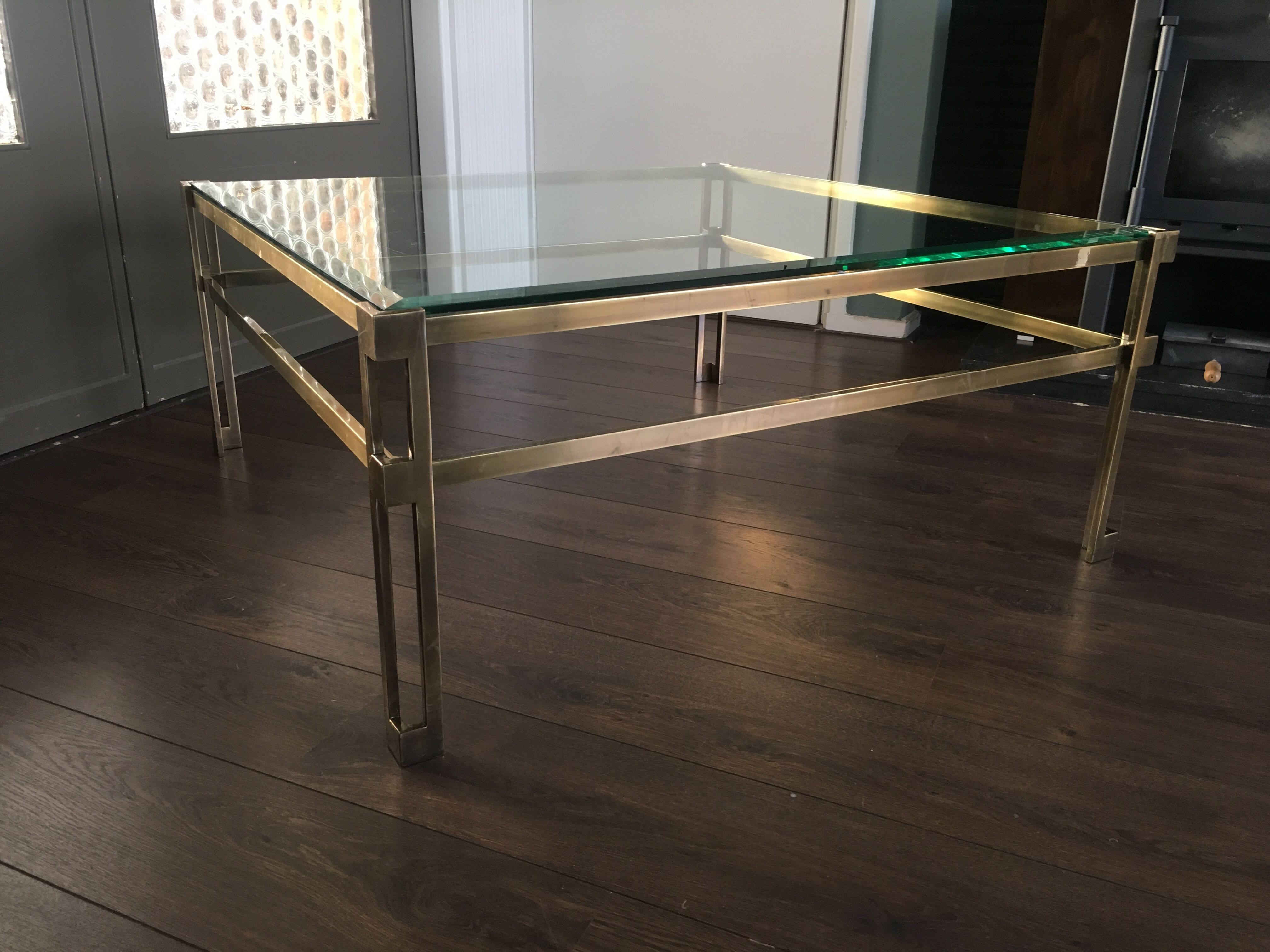 Vintage hollywood regency square brass coffee table