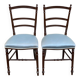 2 Napoleon III chairs in solid wood and blue satin fabric.