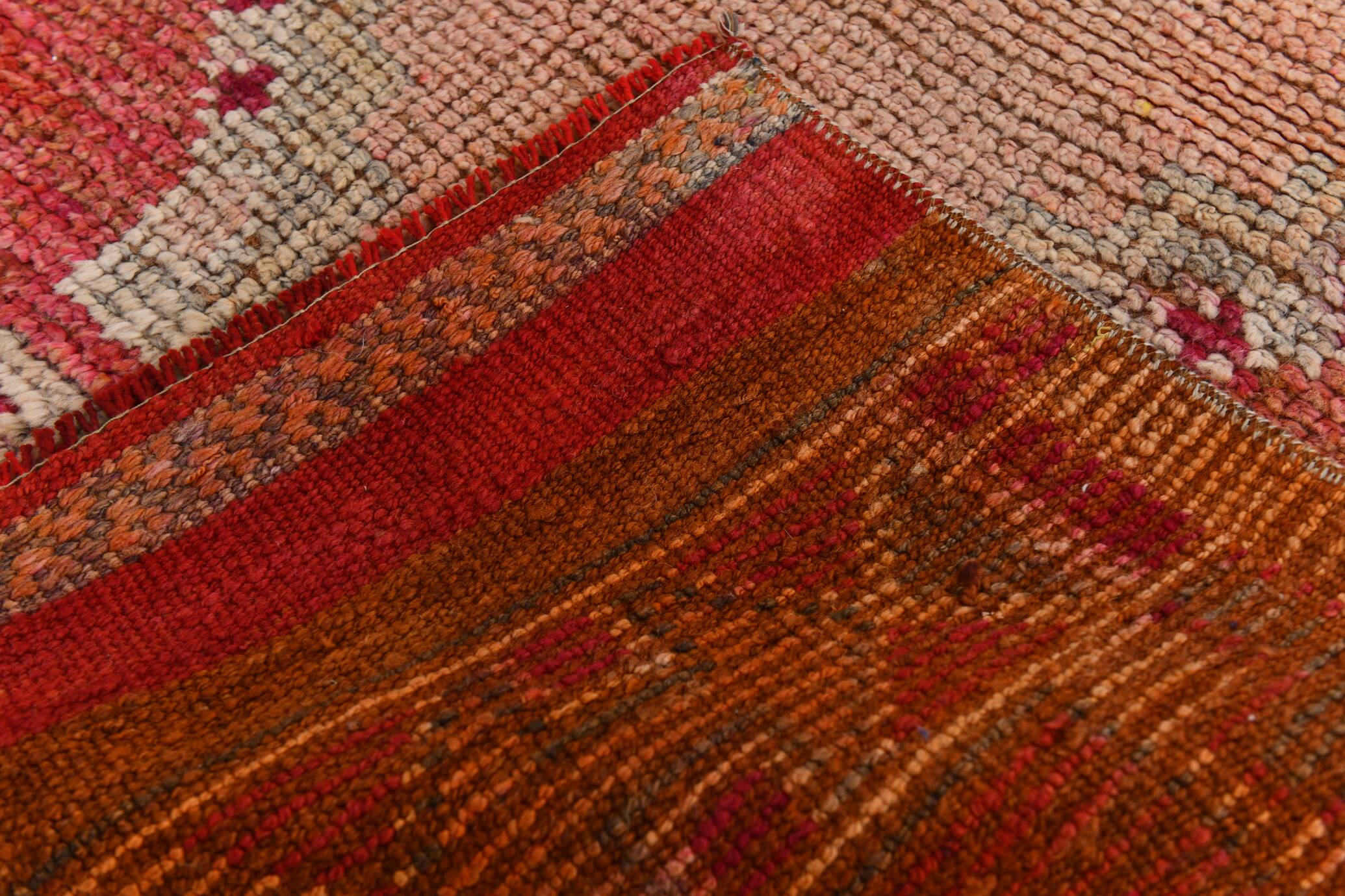 Tapis kilim ancien tons rouges et gris, motifs géométriques turcs,99x343 Cm