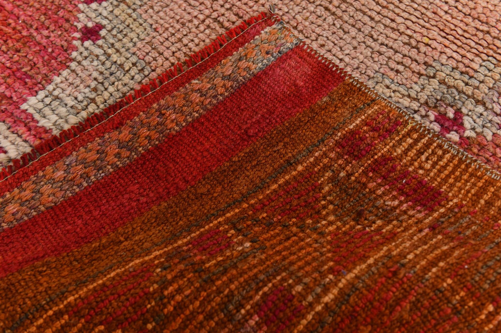 Tapis kilim ancien tons rouges et gris, motifs géométriques turcs,99x343 Cm