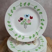 Set of 9 flat plates in ironstone Digoin Sarreguemines – Poupette model – Vintage