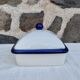 White and blue ceramic butter dish