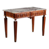 Console néoclassique en noyer avec plateau en marbre