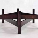 Table basse en bois et plateau rond en verre fumé